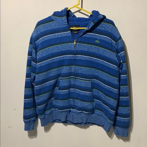 Quiksilver Vintage Stripe Sherpa Hoodie Jacket large 14/16 - Picture 1 of 4